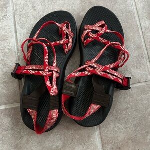 Chaco Red and White Sandals